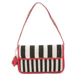 Elegant Beaded Red/Black Striped Shoulder Handbag